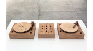 Jordan Bennett, Turning Tables, 2010, walnut, spruce, pine, oak, audio